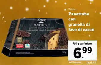 Lidl Deluxe Panettone con granella di fave di cacao 750 g offerta