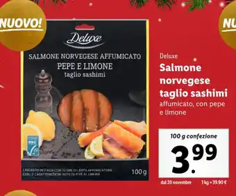 Lidl Deluxe Salmone norvegese taglio sashimi 100 g offerta