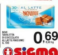 Sigma Novi Cioccolato Al Latte Finissimo 100 G(ml) offerta