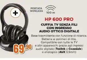 Expert Meliconi hp 600 pro cuffia tv senza fili con ingresso audio ottico digitale offerta