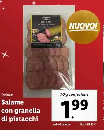 Lidl Deluxe Salame con granella di pistacchi 70 g confezione offerta
