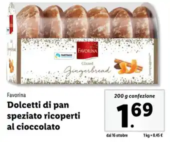 Lidl Favorina Dolcetti di pan speziato ricoperti al cioccolato 200 g confezione offerta