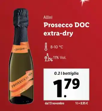 Lidl Allini Prosecco DOC extra-dry 0.2 l bottiglia offerta