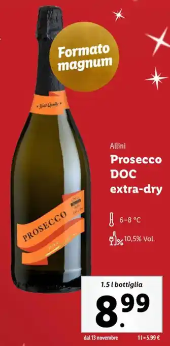 Lidl Allini Prosecco DOC extra-dry 1.5 l bottiglia offerta