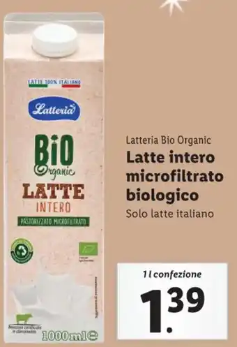 Lidl Latteria Bio Organic Latte intero microfiltrato biologico 1 l confezione offerta