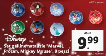Disney Set palline natalizie "Marvel, Frozen, Mickey Mouse", 8 pezzi