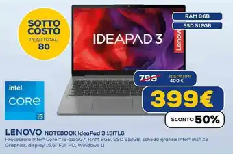 Euronics LENOVO NOTEBOOK IdeaPad 3 15ITL6 offerta