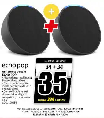 MediaWorld Assistente vocale ECHO POP offerta