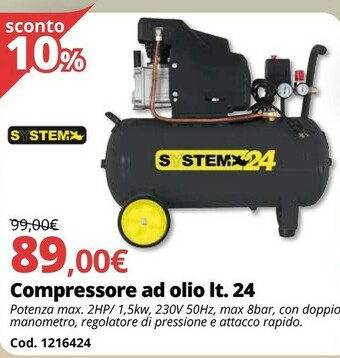 Brico Io Compressore Ad Olio Lt 24 offerta