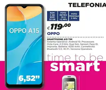 Coop Oppo A15 Smartphone, 179g, Display 6.52" HD+ LCD, 3 Fotocamere 13MP, RAM 3GB + ROM 32GB Espandibile, Batteria 4230mAh, Ricari offerta