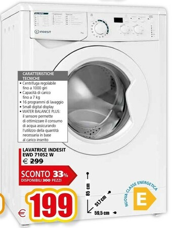 Il Gigante Indesit EWD 71052 W IT N Lavatrice Libera Installazione Caricamento Frontale 7 Kg 1000 Giri/min E Bianco offerta
