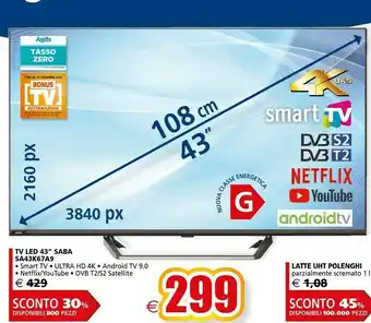 Il Gigante SABA SA43K67A9 TV 109,2 Cm (43") 4K Ultra HD Smart TV Wi-Fi Argento offerta