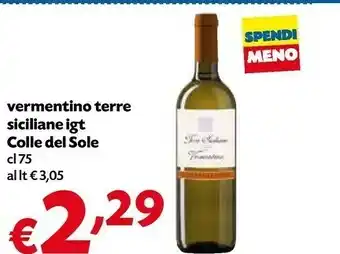 Borello Supermercati Colle Del Sole Vermentino Terre Siciliane Igt offerta