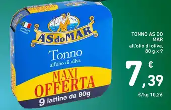 Spazio Conad TONNO AS DO MAR all'olio di oliva, 80 g x 9 offerta