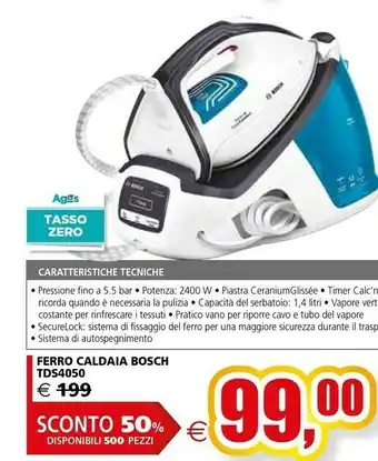 Il Gigante Bosch Serie 4 TDS4050 Ferro Da Stiro A Caldaia 2400 W 1,4 L Piastra Ceranium Glissée Blu, Bianco offerta