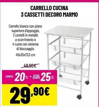 Brico Io Carrello Cucina 3 Cassetti Decoro Marmo offerta