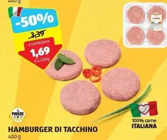 ALDI Il podere hamburger di tacchino offerta
