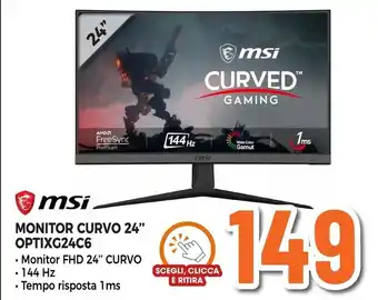Expert Msi monitor curvo 24 optixg24c6 offerta