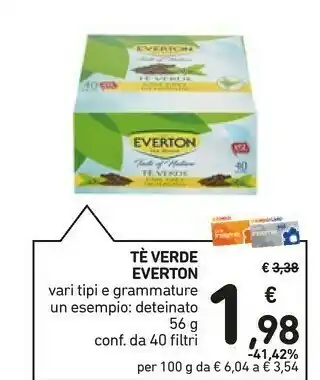 Conad Everton Tè Verde Earl Grey Deteinato 56 G(ml) offerta