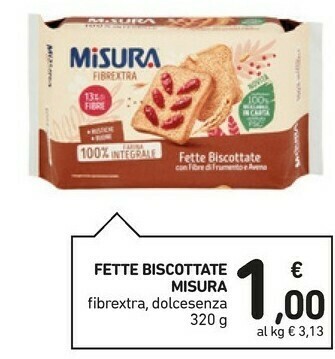 Conad Misura Fibrextra Fette Biscottate Integrali 320 G(ml) offerta