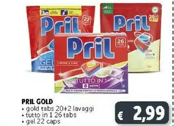 Deco Supermercati Pril Gold Tabs 20+2 Lavaggi Tutto In 1 26 Tabs/ Gel 22 Caps offerta