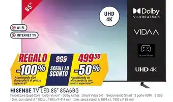 Trony Hisense tv led 85 85a6bg offerta