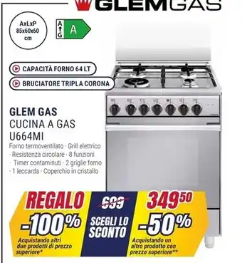 Trony Glem gas cucina a gas u664mi offerta