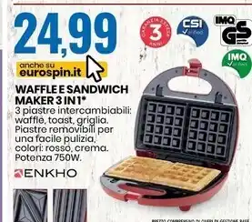 Eurospin Enkho waffle e sandwich maker 3 in 1 offerta