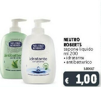 Deco Supermercati Neutro Roberts Sapone Liquido Idratante/ Antibatterico 200 Ml offerta