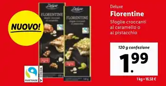 Lidl Deluxe Florentine Sfoglie croccanti al caramello o al pistacchio 120 g offerta