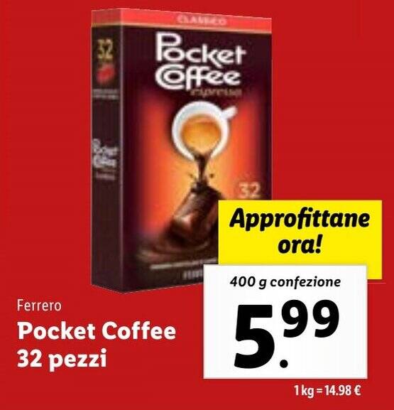 Ferrero Pocket Coffee 32 pezzi 400 g confezione offerta di Lidl