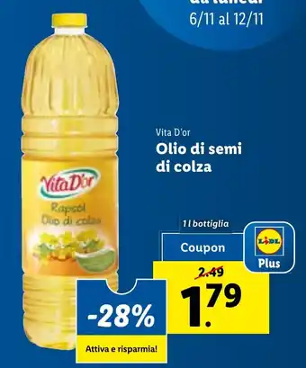 Lidl Vita D'or Olio di semi di colza 1 l bottiglia offerta