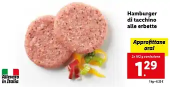 Lidl Hamburger di tacchino alle erbette 2x 102 g confezione offerta