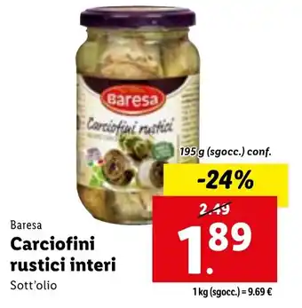 Lidl Baresa Carciofini rustici interi 195 g (sgocc.) conf. offerta