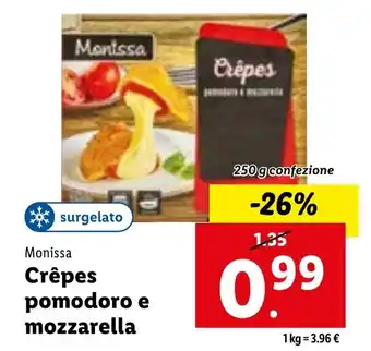 Lidl Monissa Crêpes pomodoro e mozzarella 250 g confezione offerta