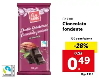Lidl Fin Carré Cioccolato fondente 100 g confezione offerta