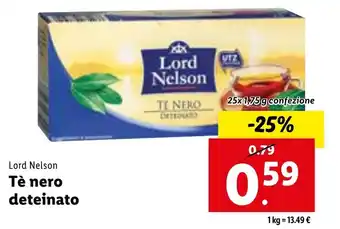 Lidl Lord Nelson Tè nero deteinato 25x1,75 g confezione offerta
