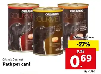 Lidl Orlando Gourmet Patè per cani 400 g confezione offerta