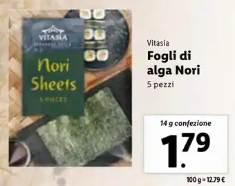 Lidl Vitasia Fogli di alga Nori 5 pezzi 14 g confezione offerta