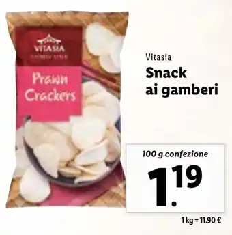 Lidl Vitasia Snack ai gamberi 100 g confezione offerta