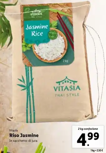 Lidl Vitasia Riso Jasmine In sacchetto di juta 2 kg confezione offerta