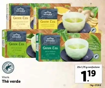 Lidl Vitasia Thè verde 25x 1,75 g confezione offerta