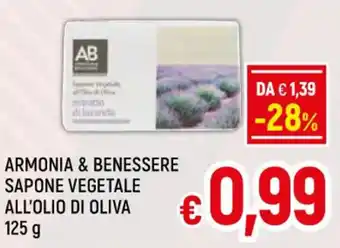 A&O ARMONIA & BENESSERE SAPONE VEGETALE ALL'OLIO DI OLIVA 125 g offerta