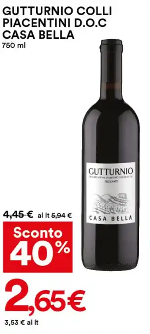 Coop GUTTURNIO COLLI PIACENTINI D.O.C CASA BELLA 750 ml offerta
