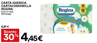 Coop CARTA IGIENICA CARTACAMOMILLA REGINA 3 veli, 6 rotoli, 300 strappi offerta