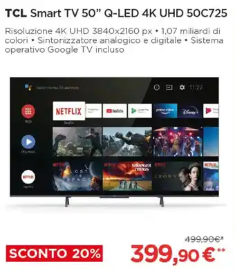 Coop TCL Smart TV 50" Q-LED 4K UHD 50C725 offerta