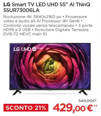 LG Smart TV LED UHD 55" Al ThinQ 55UR73006LA