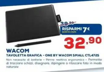 Euronics Wacom Tavoletta Grafica - One by Wacom Small CTL4725 offerta