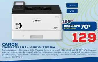 Euronics Canon Stampante Laser -I-Sensys LBP226DW offerta