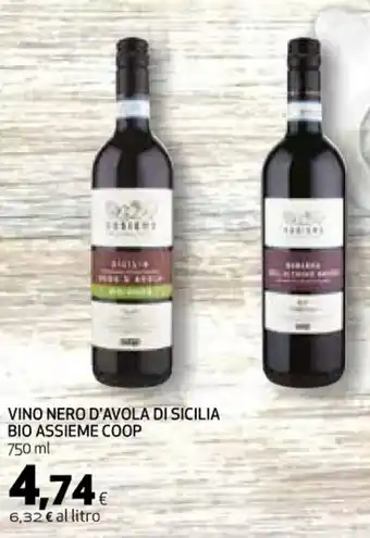 Coop VINO NERO D'AVOLA DI SICILIA BIO ASSIEME COOP 750 ml offerta